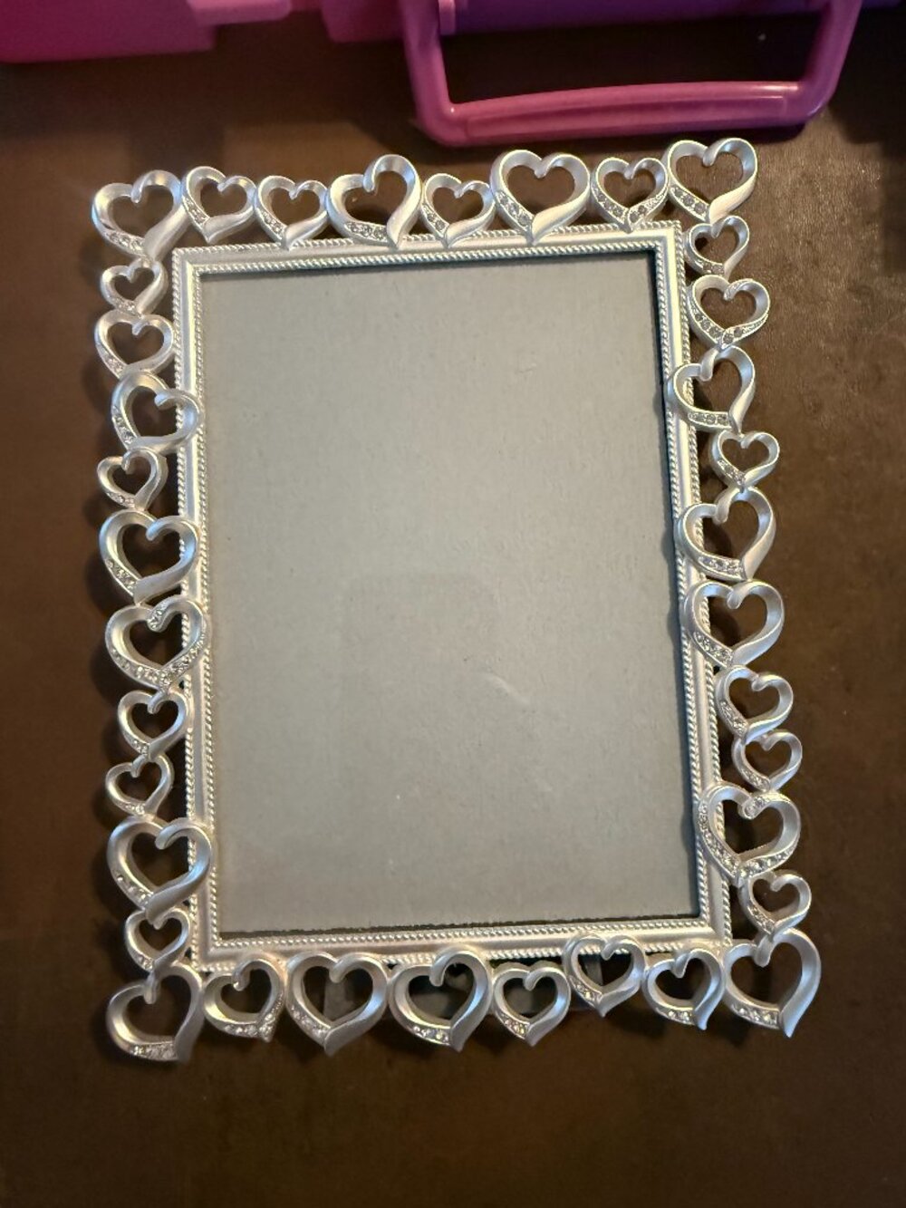 Fetco 5x7 Picture Frame Open Hearts w/Crystals Silver Like Wedding Love (144)